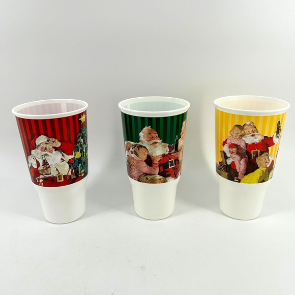 Coca-Cola Other - Vintage Coca Cola Christmas Plastic Cups Set of 3 Santa Claus Holiday Tumblers